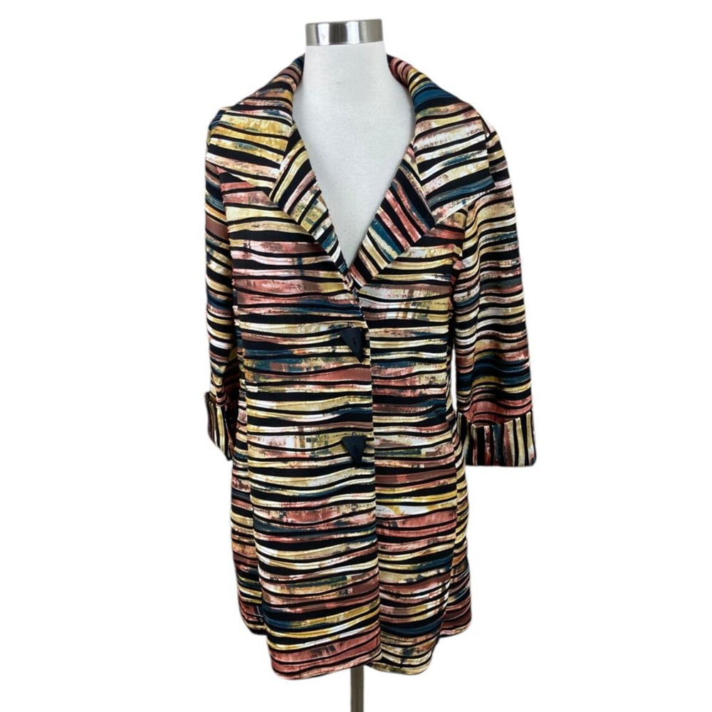 IC By Connie K Jacket M Blue Black Sunset Ribbed Artsy Stretch Button